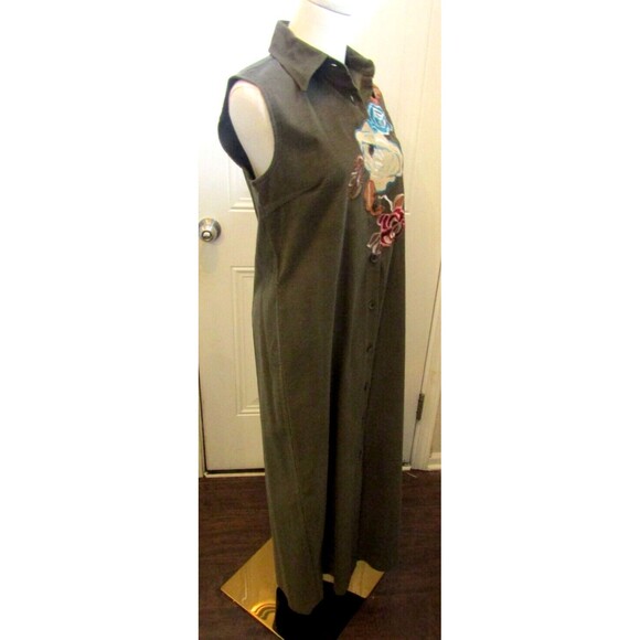 Harve Benard Maxi Shirt Dress Vintage Corduroy Button Front Floral Embroidered 4 - Picture 6 of 8